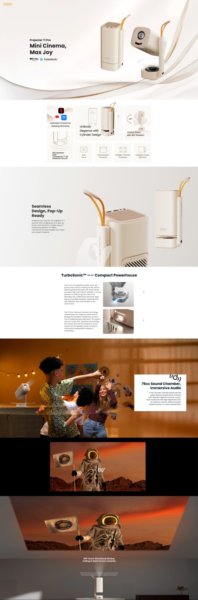 Cylinder Design, Gimbal Bracket, Speaker Introduction Image