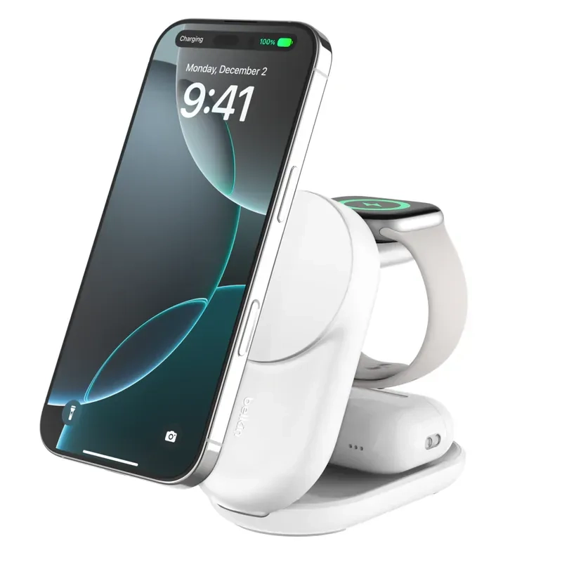 BELKIN UltraCharge 3 合 1 Qi2 25W 摺疊磁吸充電器 白色 WIZ037myWH 香港行貨