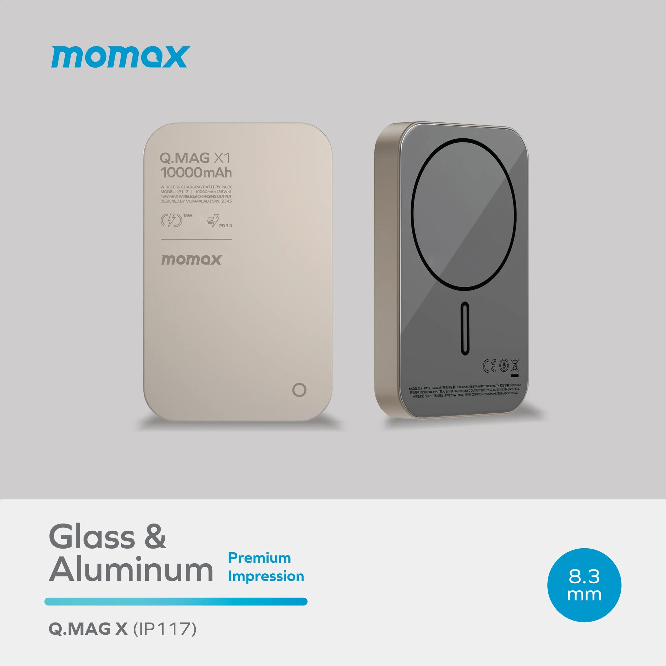 MOMAX Q.Mag X1 10000mAh 超薄磁吸流動電源 -鈦金色 [2年保養] (CCC 認證)-DIGIBAL ONLINE