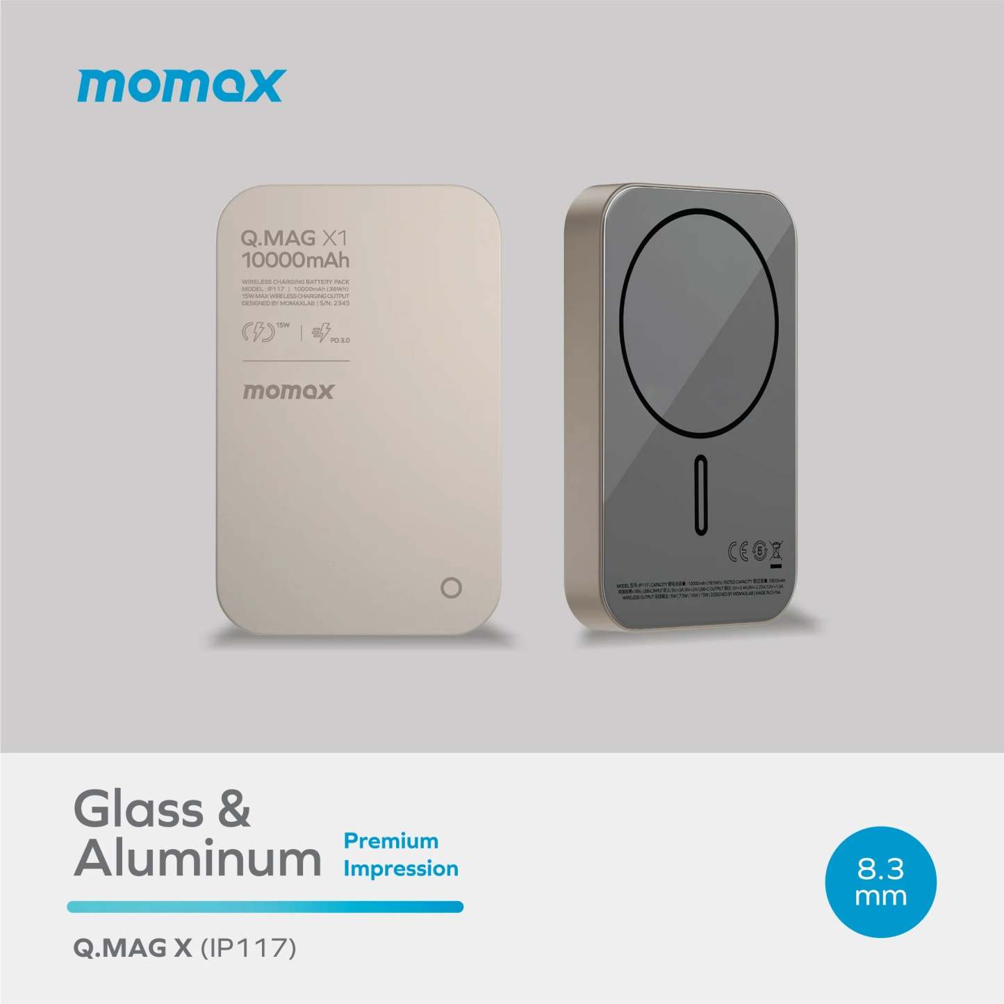 MOMAX Q.Mag X1 10000mAh 超薄磁吸流動電源 -鈦金色 [2年保養] (CCC 認證)-DIGIBAL ONLINE