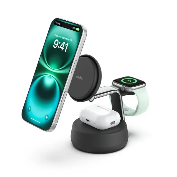 BELKIN UltraCharge Pro 3 合 1 Qi2 25W 磁吸充電座 炭灰色 WIZ040myCH 香港行貨