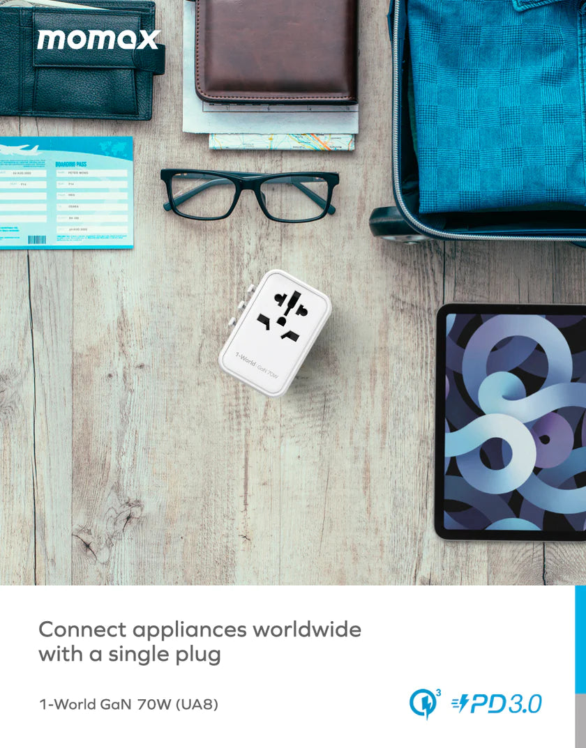 MOMAX 1-World 70W GaN Convenient Travel Socket [Hong Kong Genuine Goods] - DIGIBAL ONLINE