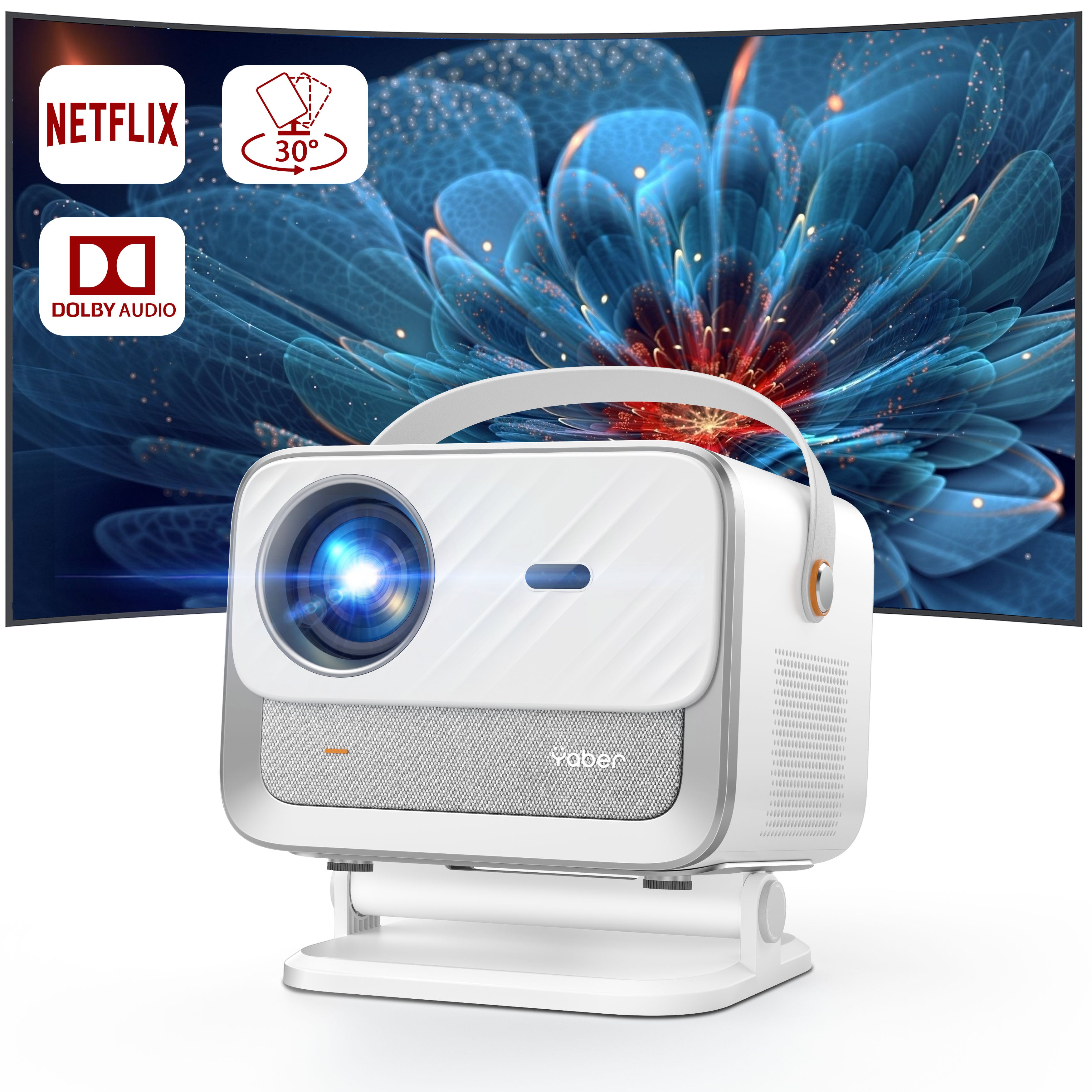 YABER V12 便攜雲台投影機 白色版 Netflix官方授權｜香港行貨