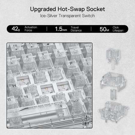 Redragon K649 PRO 82 Keys Hot-swappable 無線機構電競鍵盤 - 透明水晶軸 [ 一年保養]-DIGIBAL ONLINE