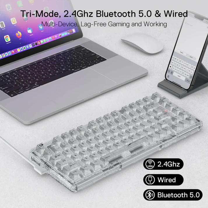 Redragon ELF PRO K649 Wireless Transparent Keyboard 無線電競鍵盤 - 透明水晶軸 [ 一年保養]