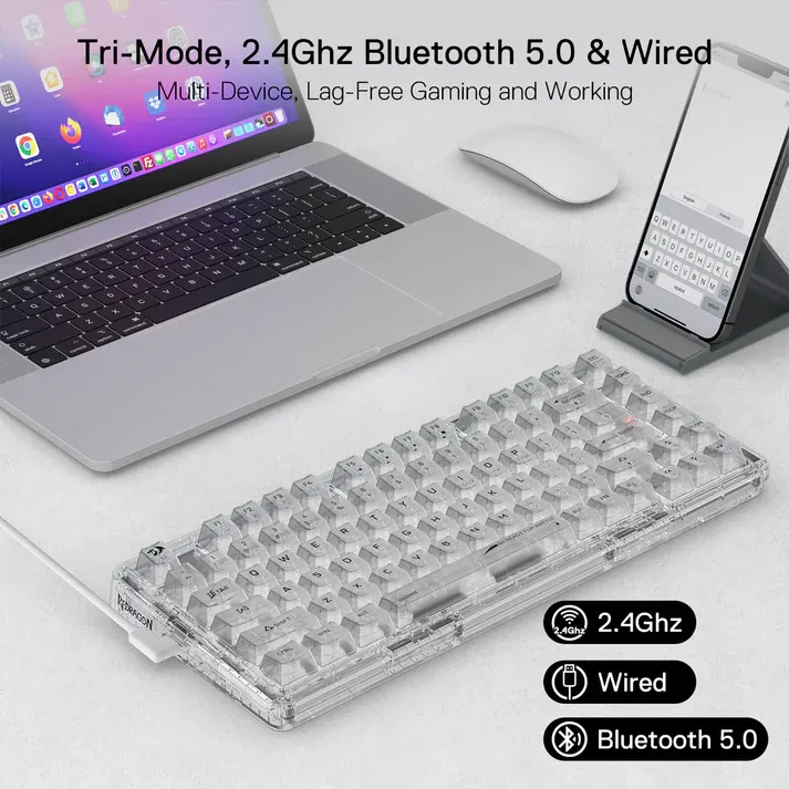 Redragon ELF PRO K649 Wireless Transparent Keyboard 無線電競鍵盤 - 透明水晶軸 [ 一年保養]