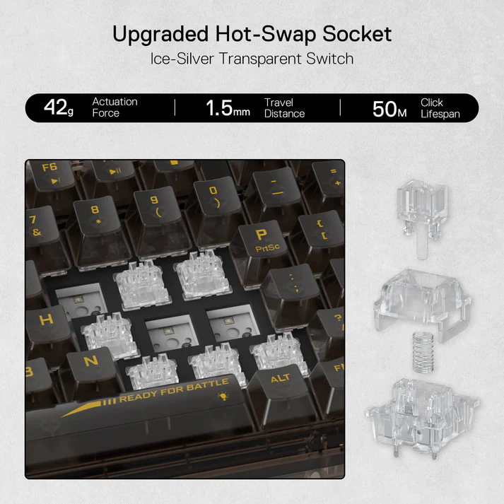 Redragon ELF PRO K649 Wireless Transparent Keyboard 無線電競鍵盤 - 透明水晶軸 [ 一年保養]