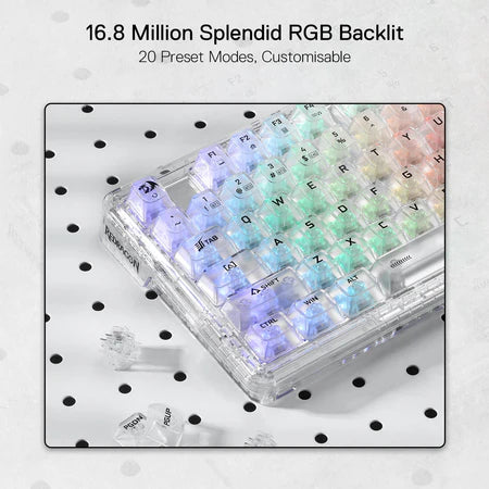 Redragon K649 PRO 82 Keys Hot-swappable 無線機構電競鍵盤 - 透明水晶軸 [ 一年保養]-DIGIBAL ONLINE