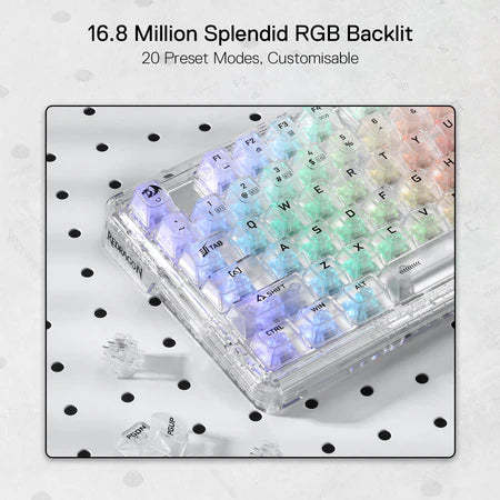 Redragon K649 PRO 82 Keys Hot-swappable 無線機構電競鍵盤 - 透明水晶軸 [ 一年保養]-DIGIBAL ONLINE