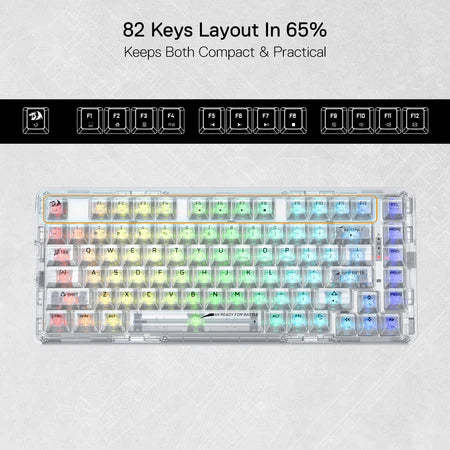 Redragon K649 PRO 82 Keys Hot-swappable 無線機構電競鍵盤 - 透明水晶軸 [ 一年保養]-DIGIBAL ONLINE