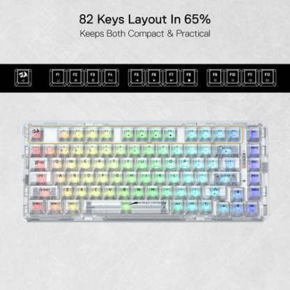 Redragon K649 PRO 82 Keys Hot-swappable 無線機構電競鍵盤 - 透明水晶軸 [ 一年保養]-DIGIBAL ONLINE
