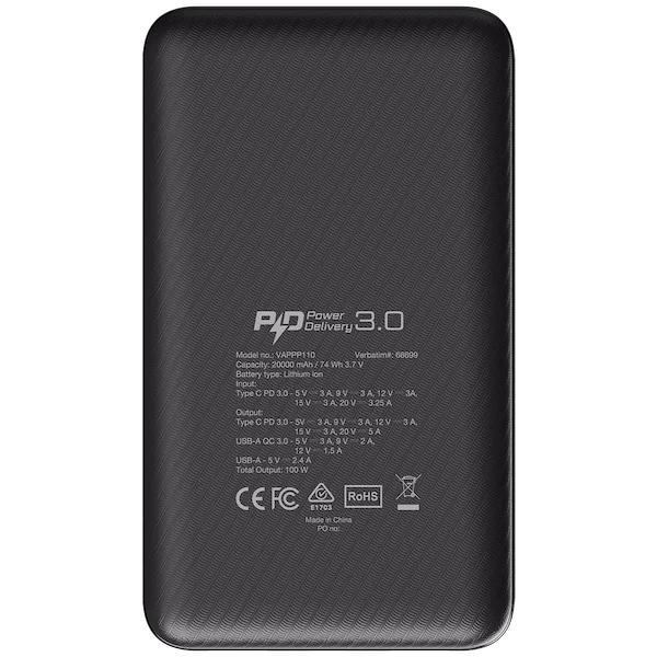 Verbatim PD 100W & QC 3.0 20000mAh 行動電源 灰色 66699 [香港行貨] - DIGIBAL ONLINE