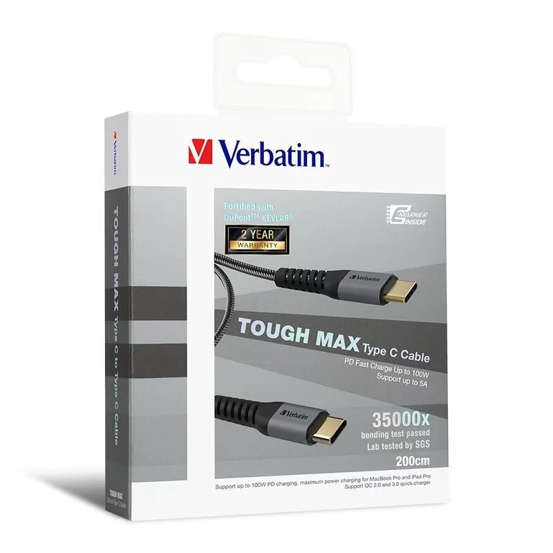 Verbatim Tough Max Type-C to Type-C PD 100W 充電傳輸線-  30cm/1.2m/2m [香港行貨]-DIGIBAL ONLINE