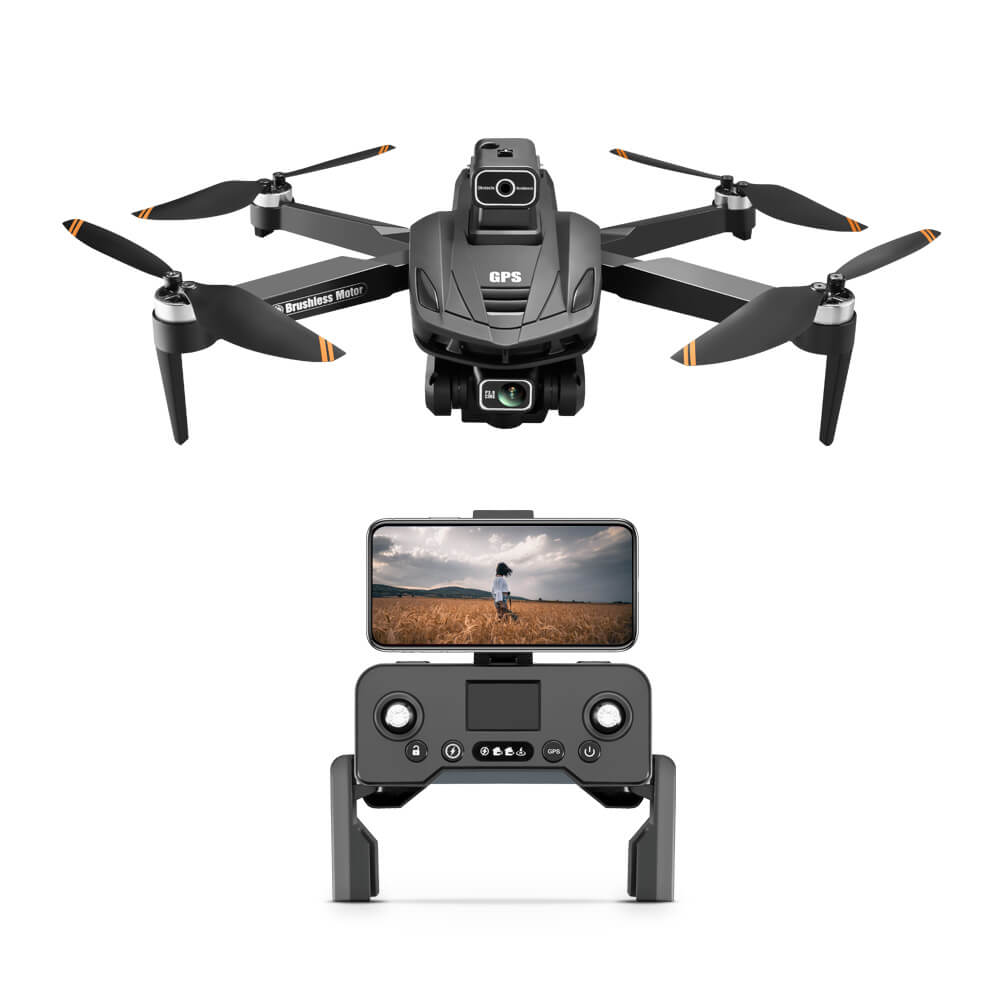 Drone with remote control, screen, and GPS