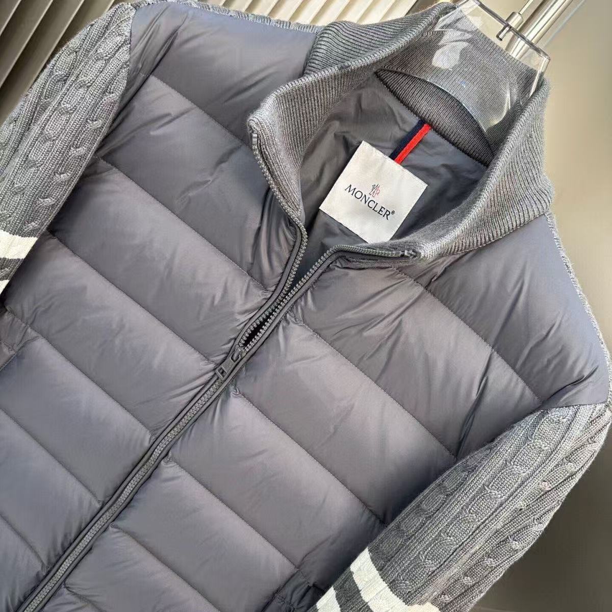 【Moncler】モンクレール 2025 スタンドカラーニットウールパッチワークダウンジャケット