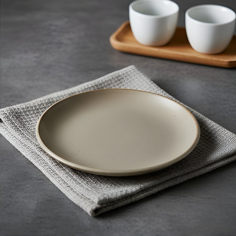 卡其灰現代陶瓷圓形盤細節展示