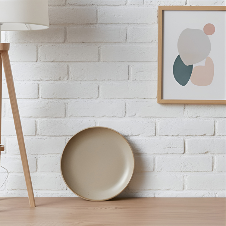 卡其灰現代陶瓷圓形盤（2個）