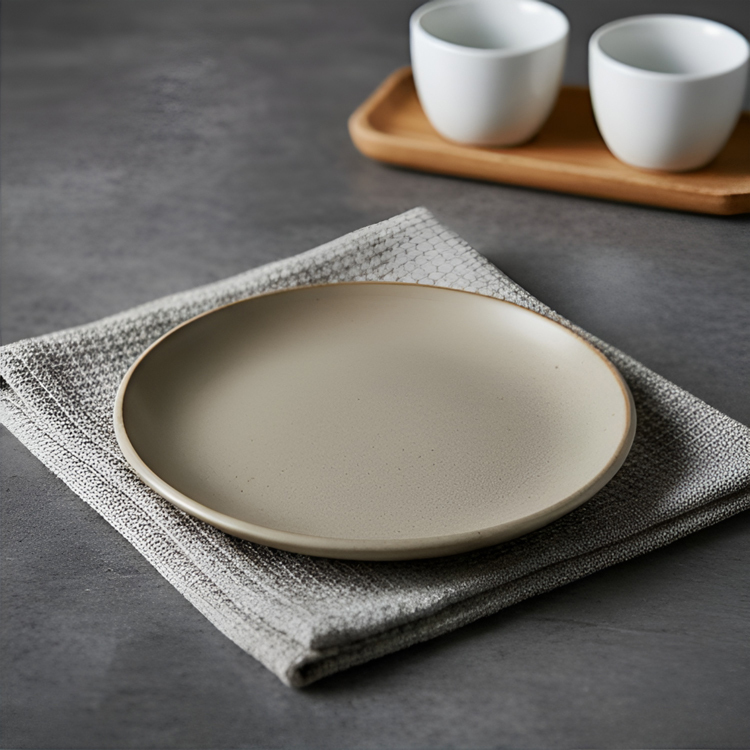 卡其灰現代陶瓷圓形盤（2個）