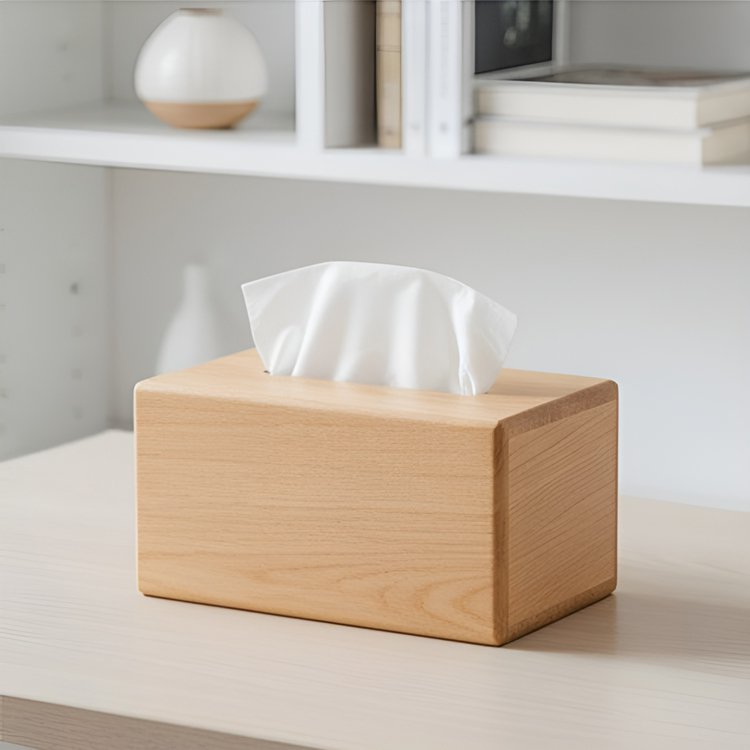 原木紙巾收納盒擺放於客廳桌面