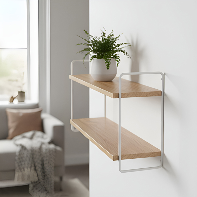 原木色雙層牆壁置物架