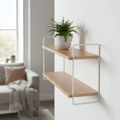 原木色雙層牆壁置物架