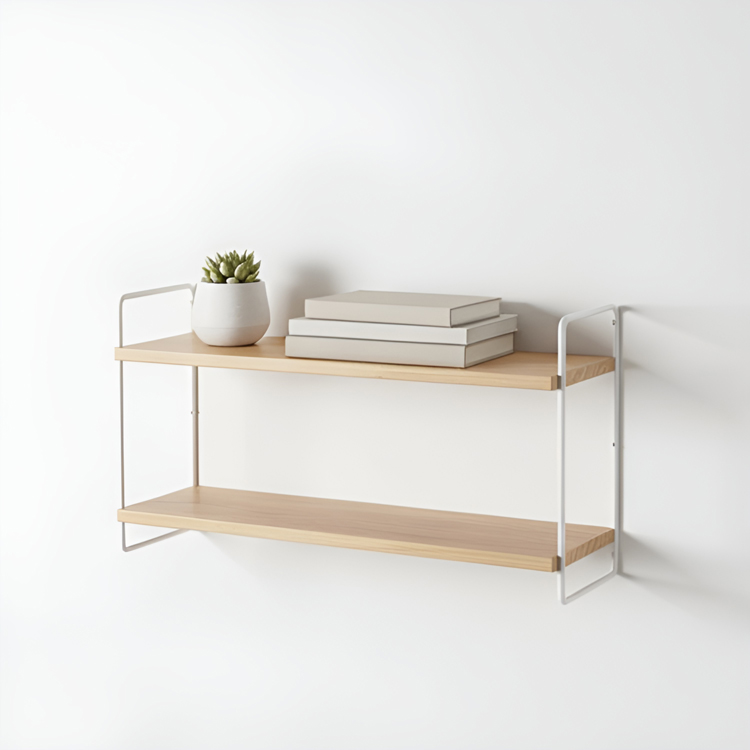 原木色雙層牆壁置物架