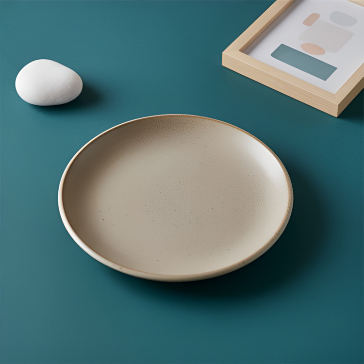 卡其灰現代陶瓷圓形盤（2個）
