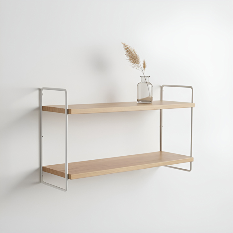 原木色雙層牆壁置物架
