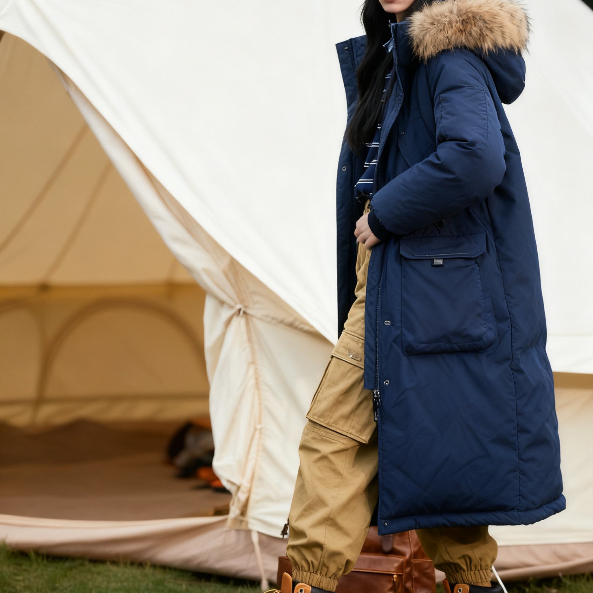 슬림핏 여성 롱패딩 착용 모습