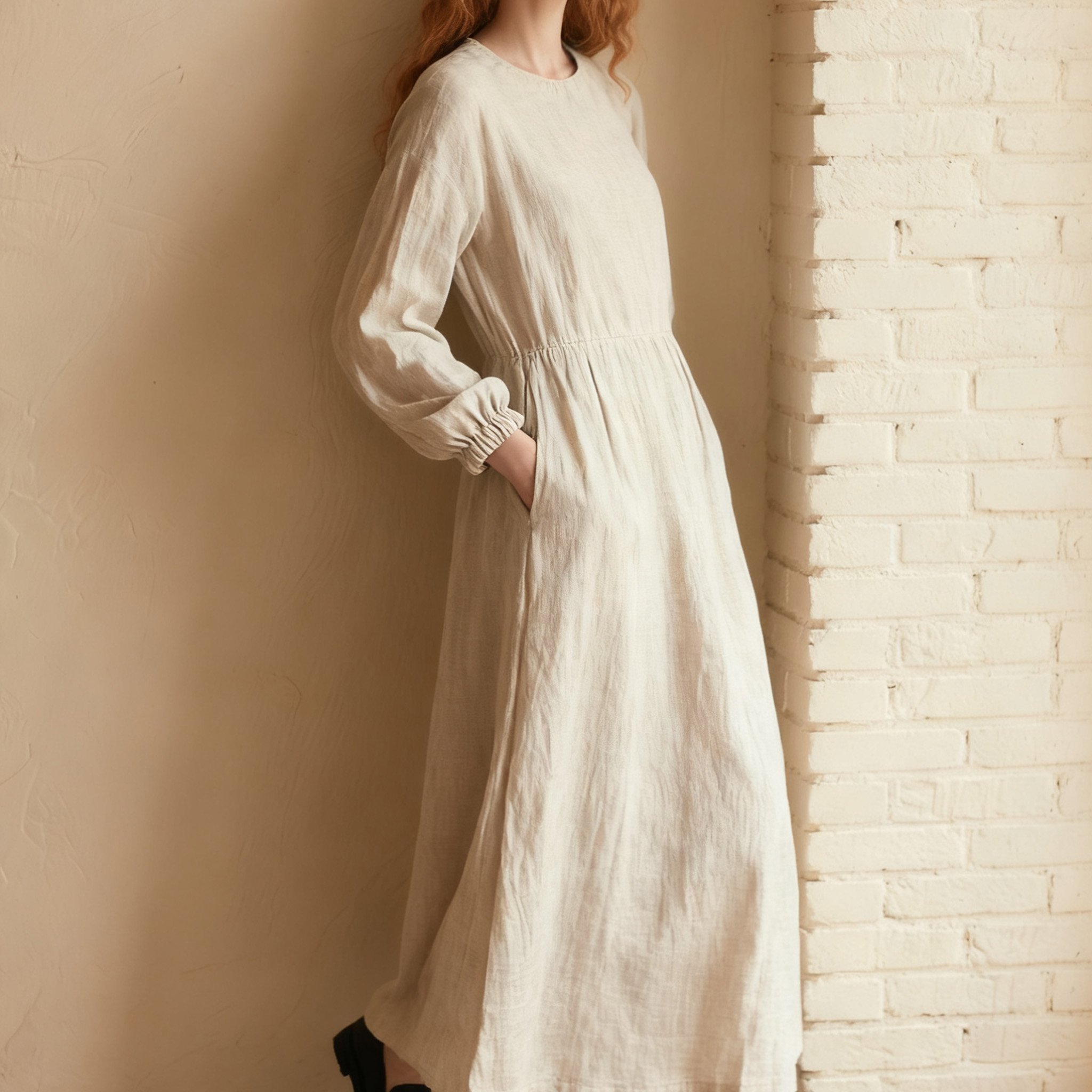 우아한 긴소매 원피스 전체 모습