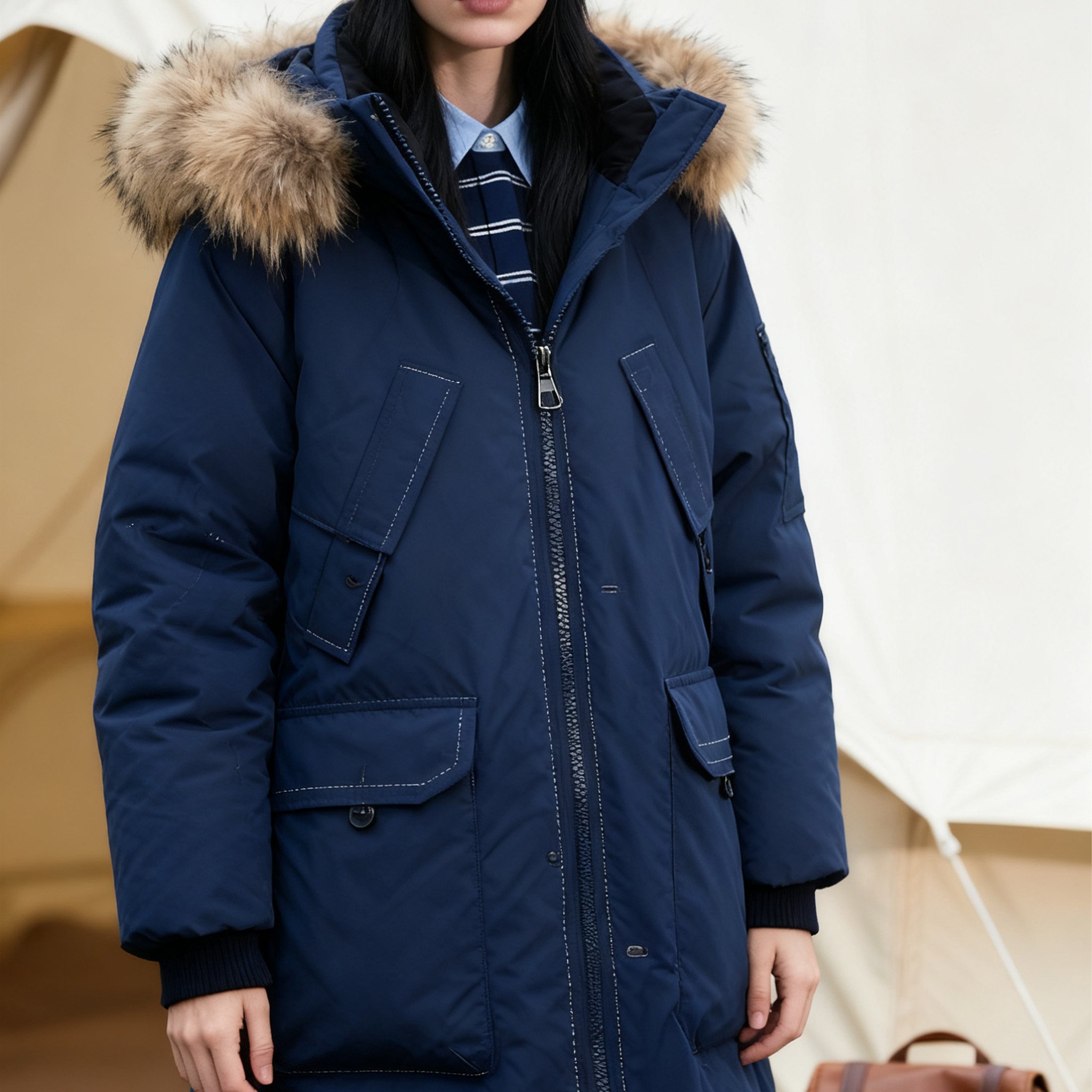 여성용 롱 패딩 다운 재킷 전면 사진