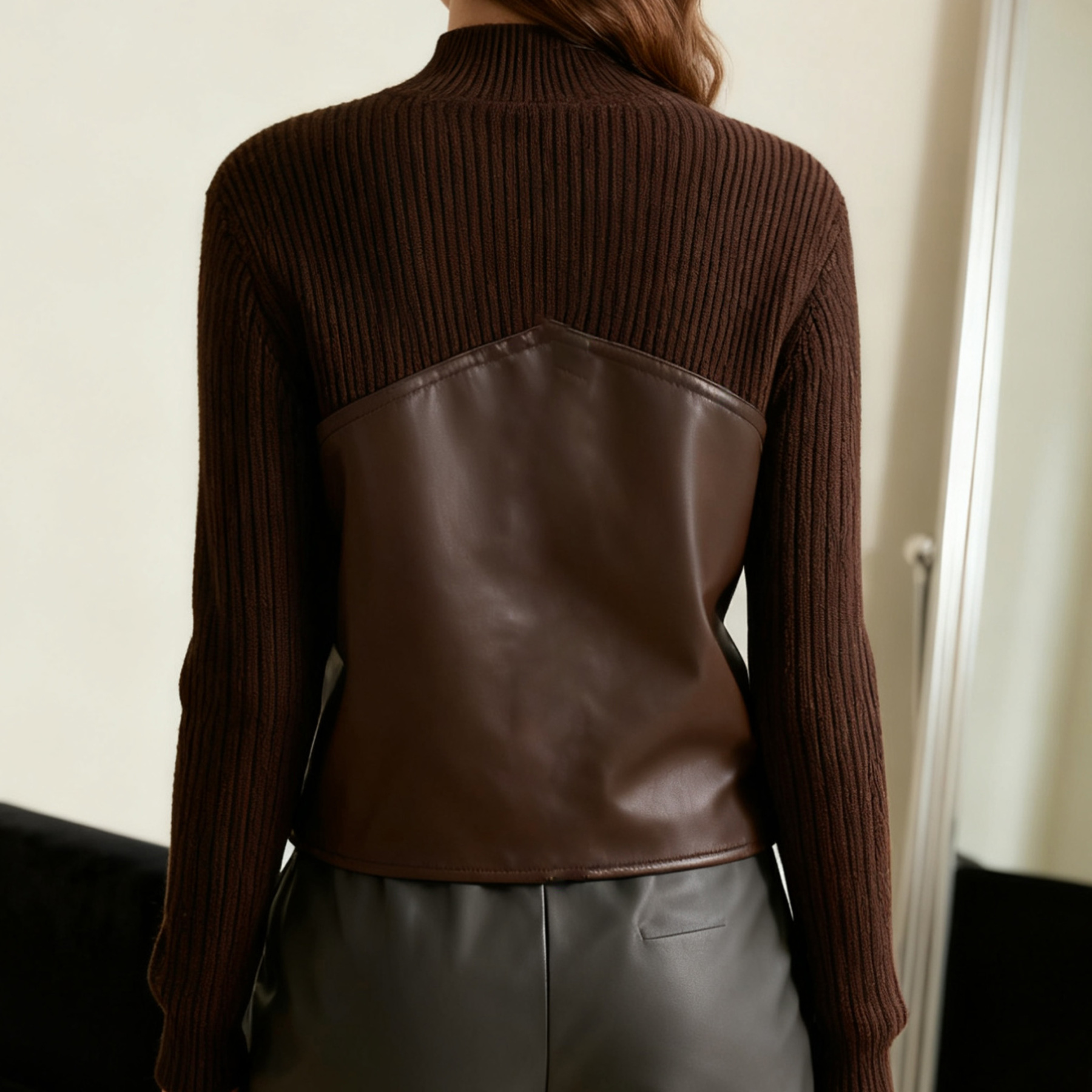 여성용 가죽 포인트 니트