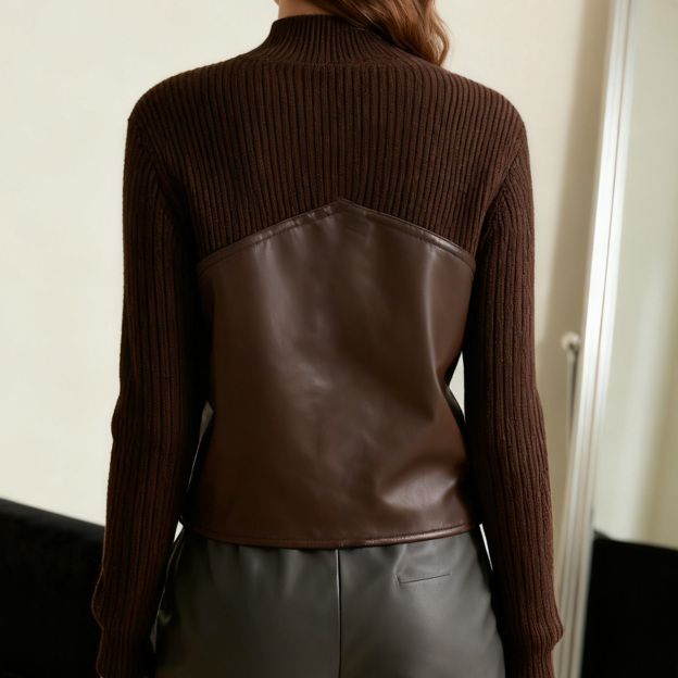 여성용 가죽 포인트 니트