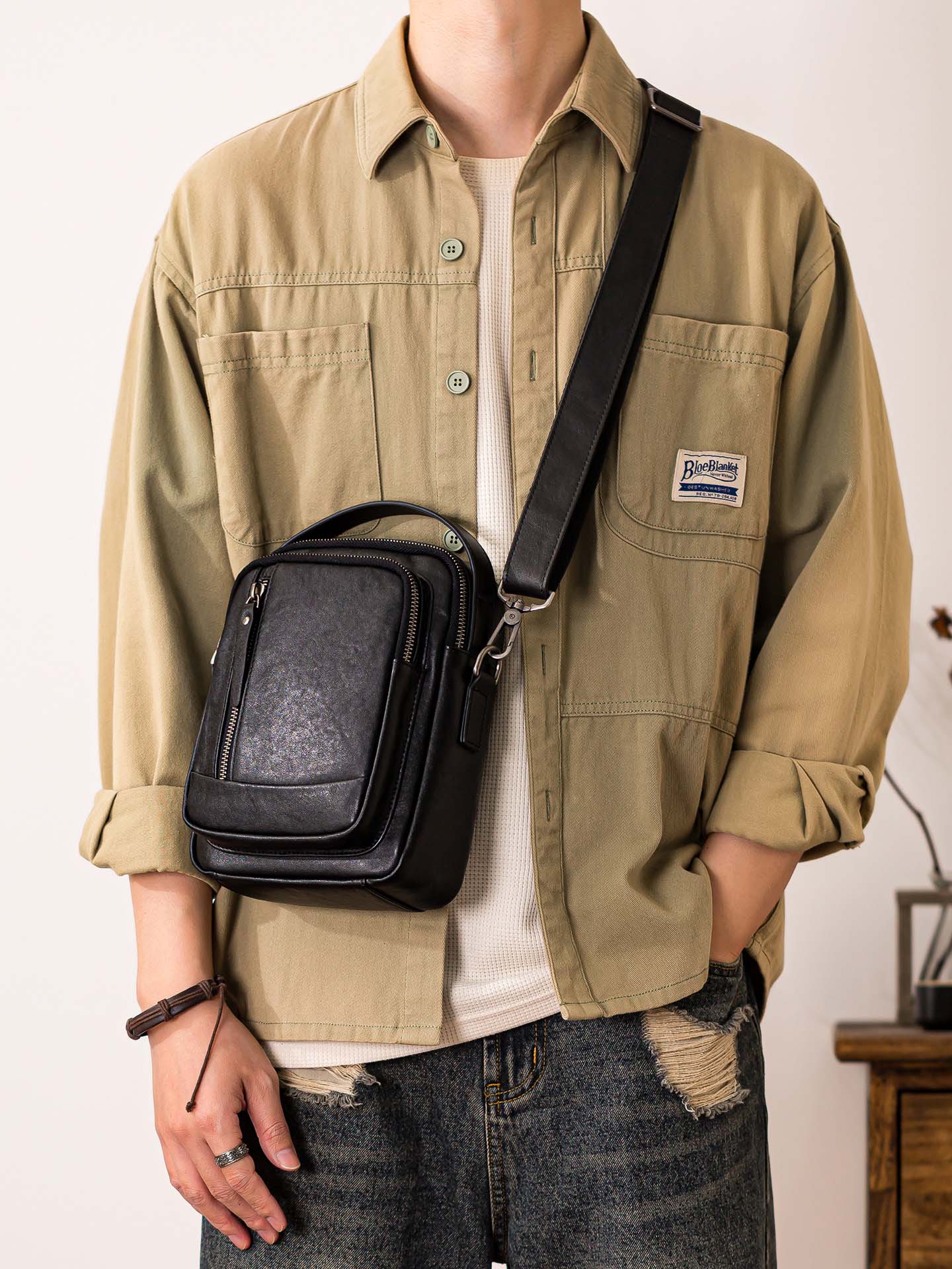 原創男士真皮單肩斜背包0778號