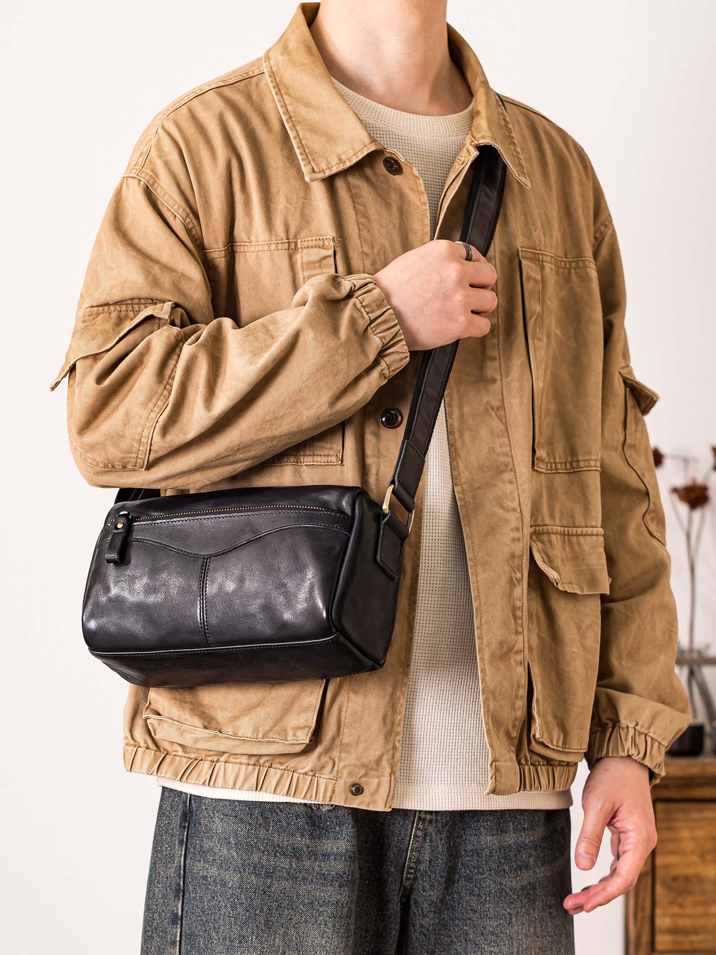 原創手工擦色復古單肩斜背包1565G號