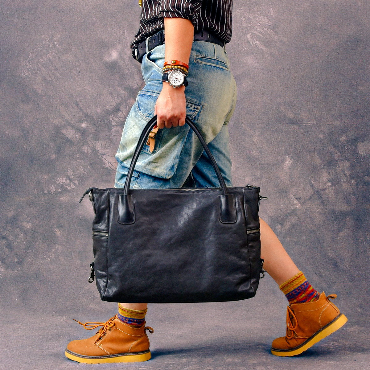 DEEPKEE 6505 號復古植鞣牛皮公文包｜大容納多功能 商務休閒兩相宜 真皮手提斜挎包