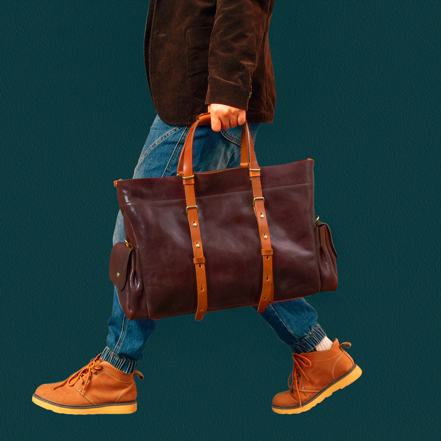 DEEPKEE 1552 號油蠟植鞣牛皮旅行包｜復古咔嘰風肩帶 手提斜挎兩用 短途出行天花板