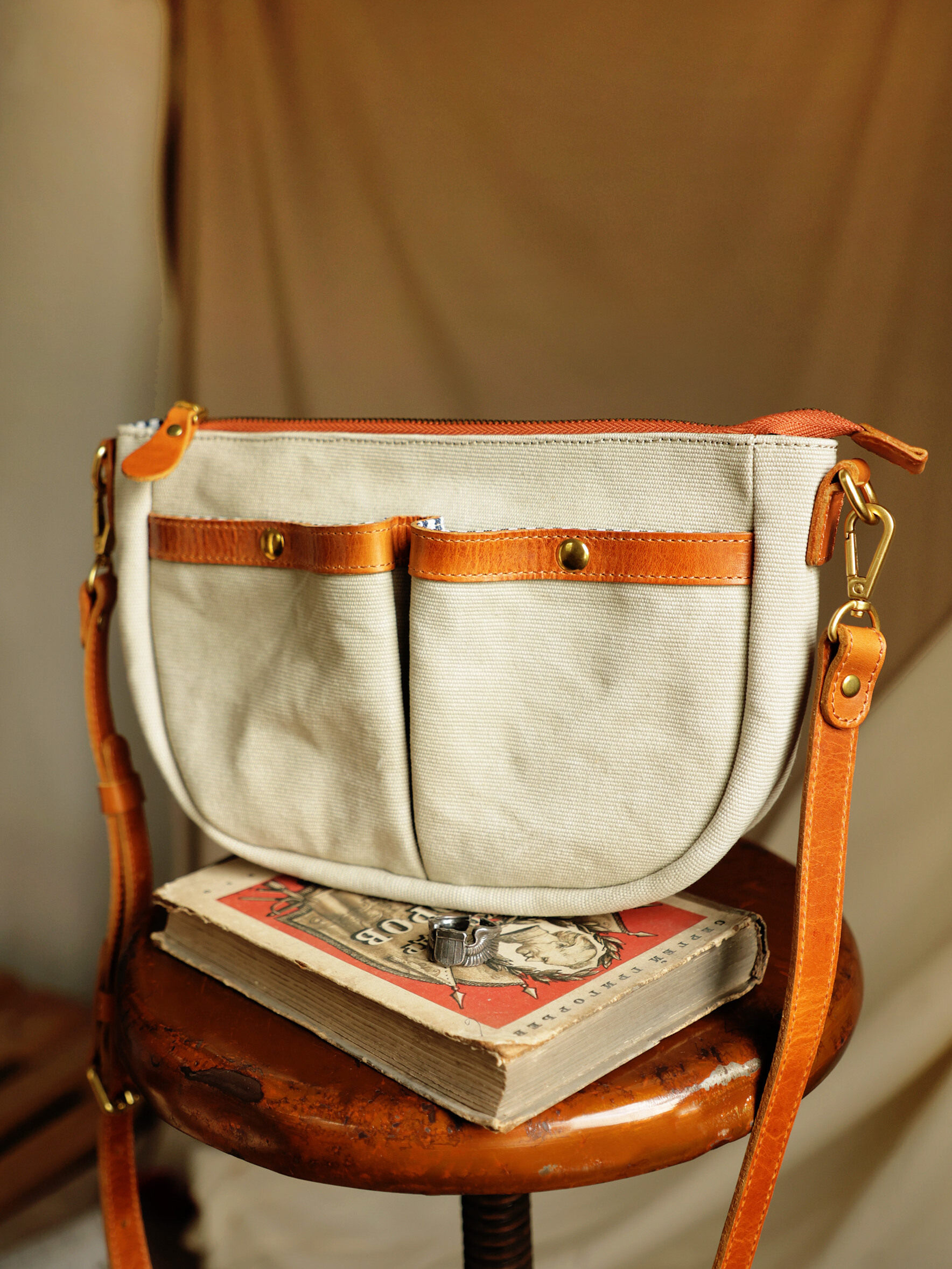 DEEPKEE日系文藝復古植鞣牛皮加厚帆布2923號