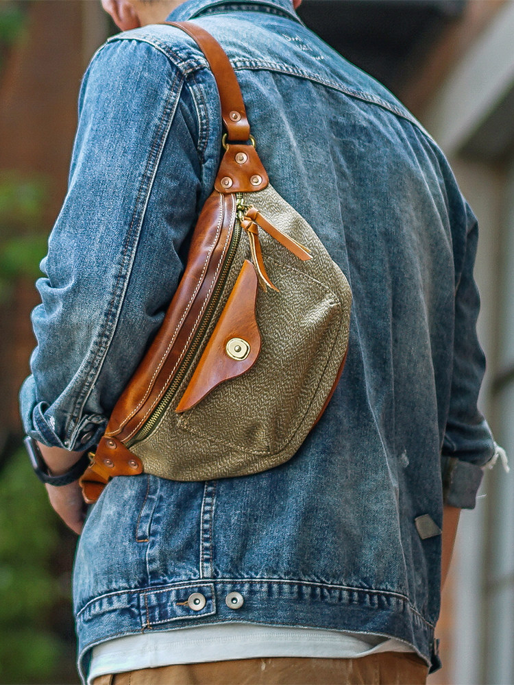 DEEPKEE日系文藝復古植鞣牛皮加厚帆布LB6697號