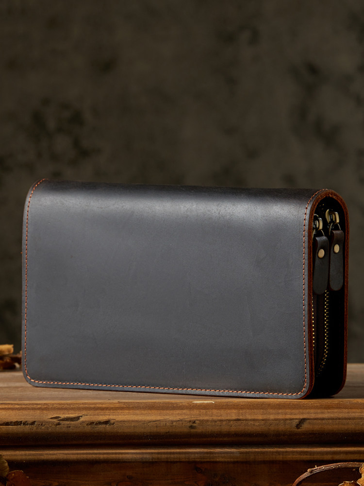 DEEPKEE雙拉鍊真皮手拿休閒錢包5554號