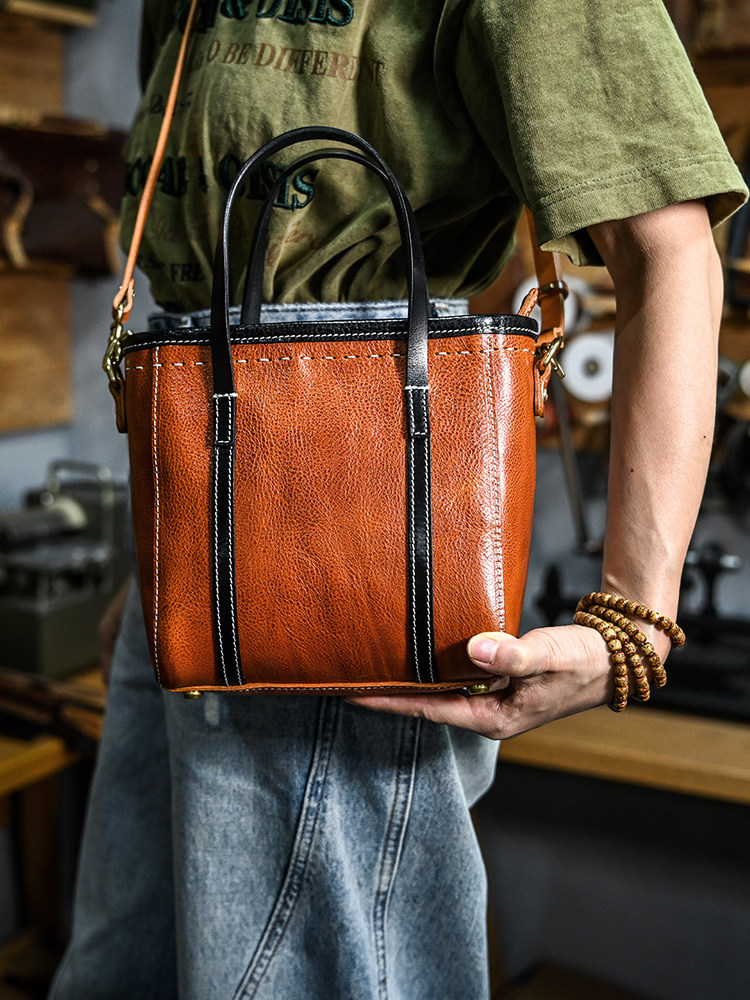 DEEPKEE 植鞣牛皮小托特包 355 號 單肩斜挎手提三用