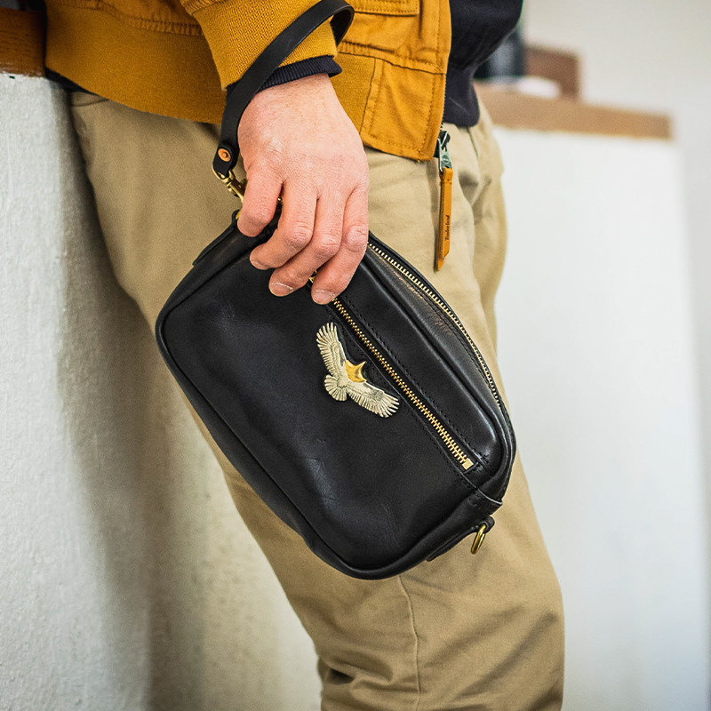 重工系列阿美咔叽頭層牛皮手拿包LB6856號