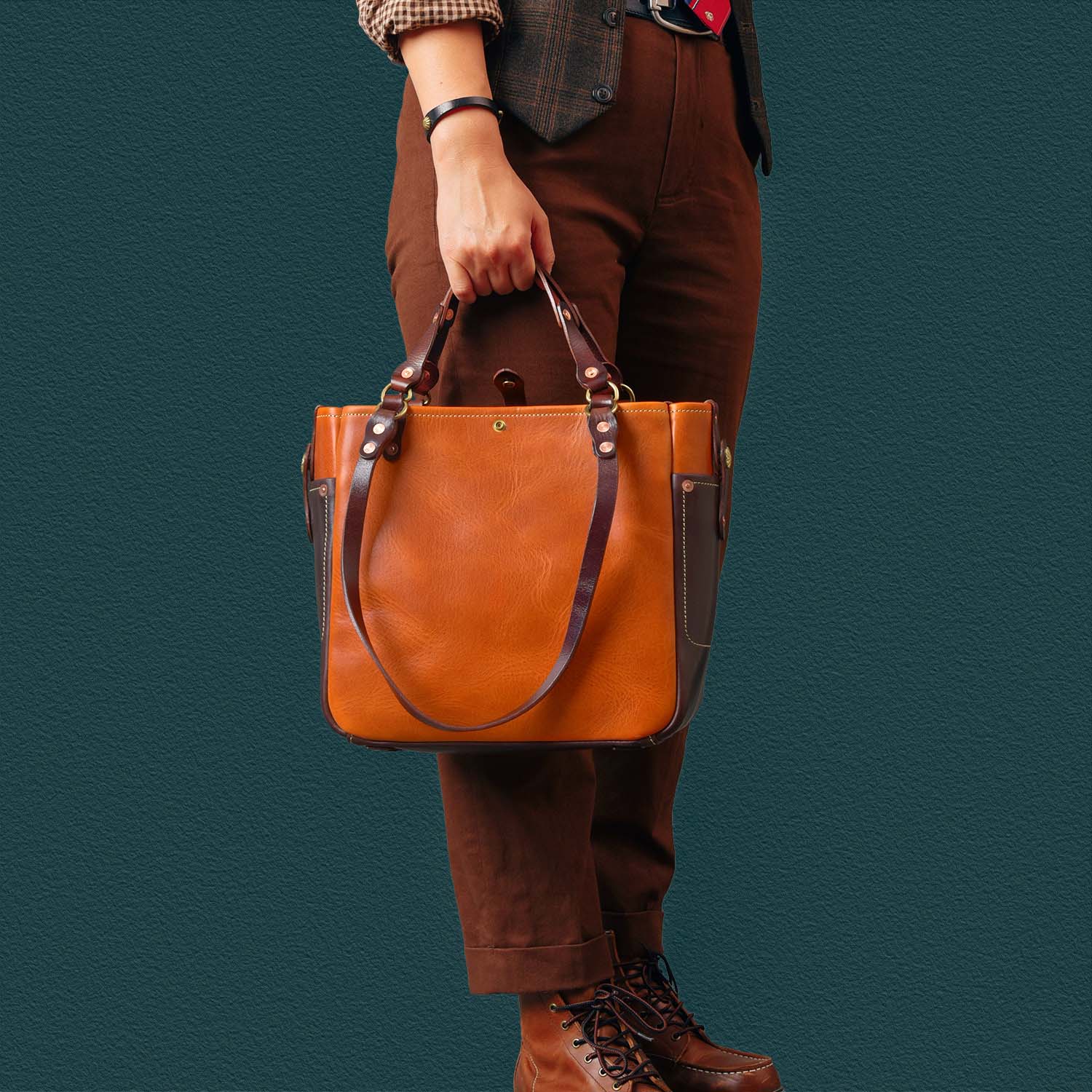 復古重工撞色設計單肩手提兩用包24J10