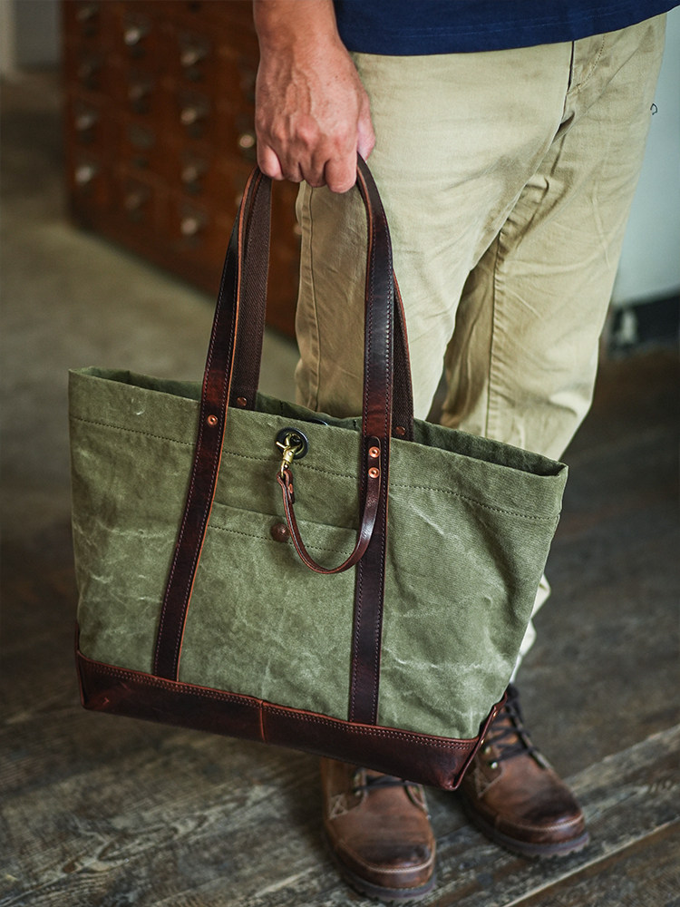 DEEPKEE 阿美咔嘰 真皮拼帆布 托特包 LB6509 號