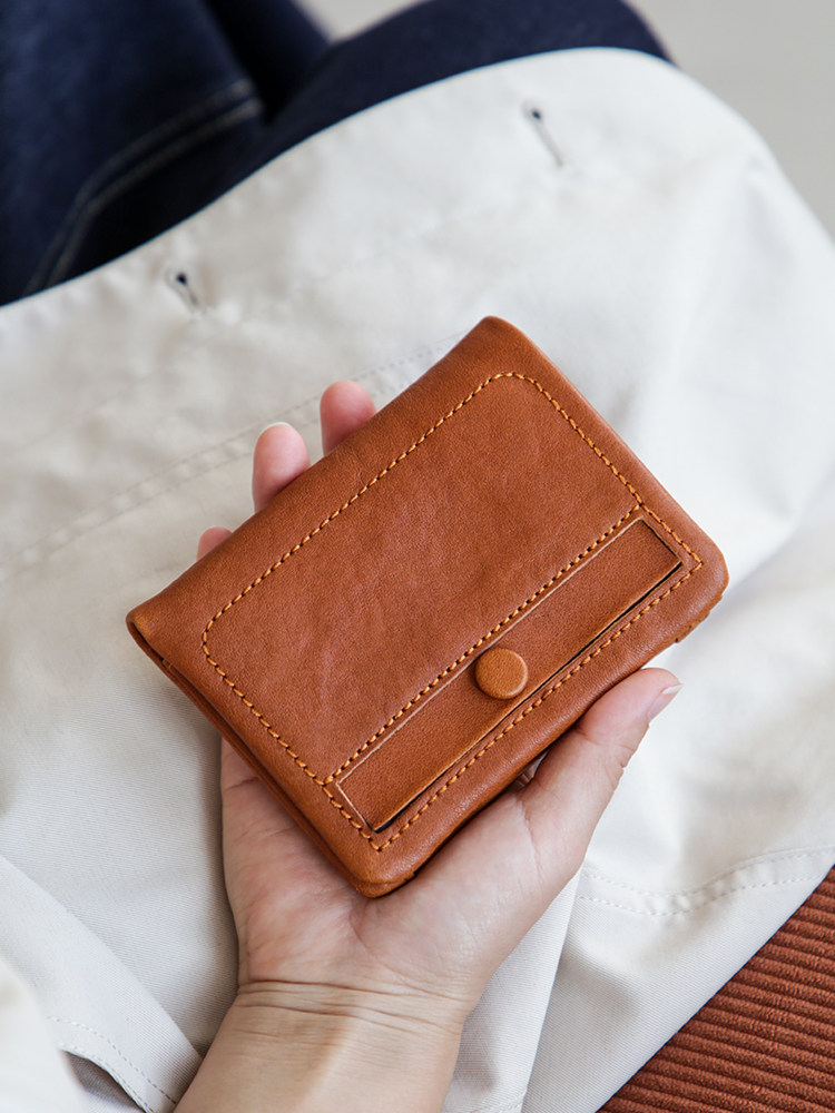 DEEPKEE 植鞣頭層牛皮短款錢包1391 號