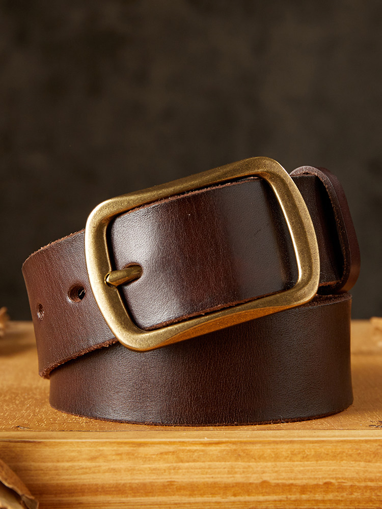 DEEPKEE 手作り純牛皮銅扣腰帶 7732 號