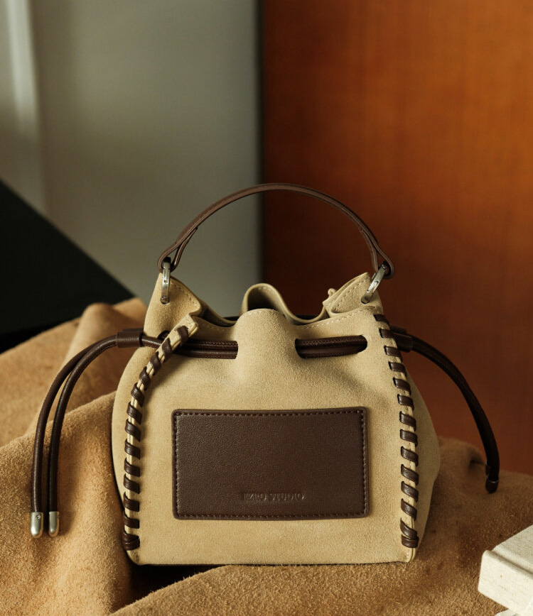 DEEPKEE 磨砂牛皮拼色抽繩福袋包 6267 號