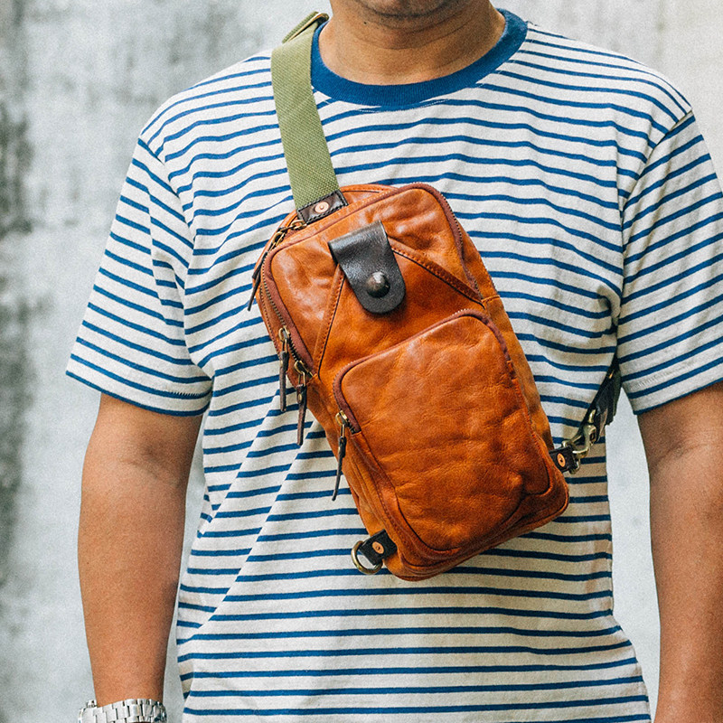 DEEPKEE阿美咔叽復古手工製作胸包KB0121號