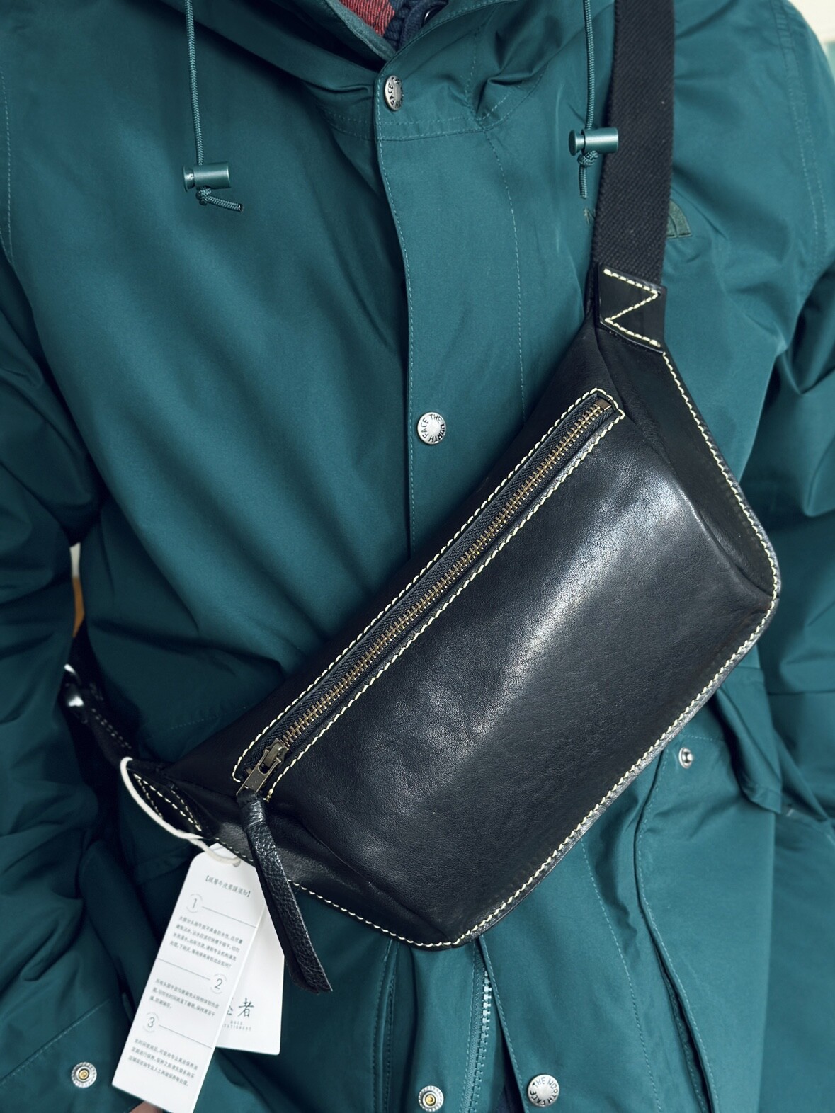 DEEPKEE頭層牛皮單肩斜背胸包腰包真皮拉鏈復古包6633號