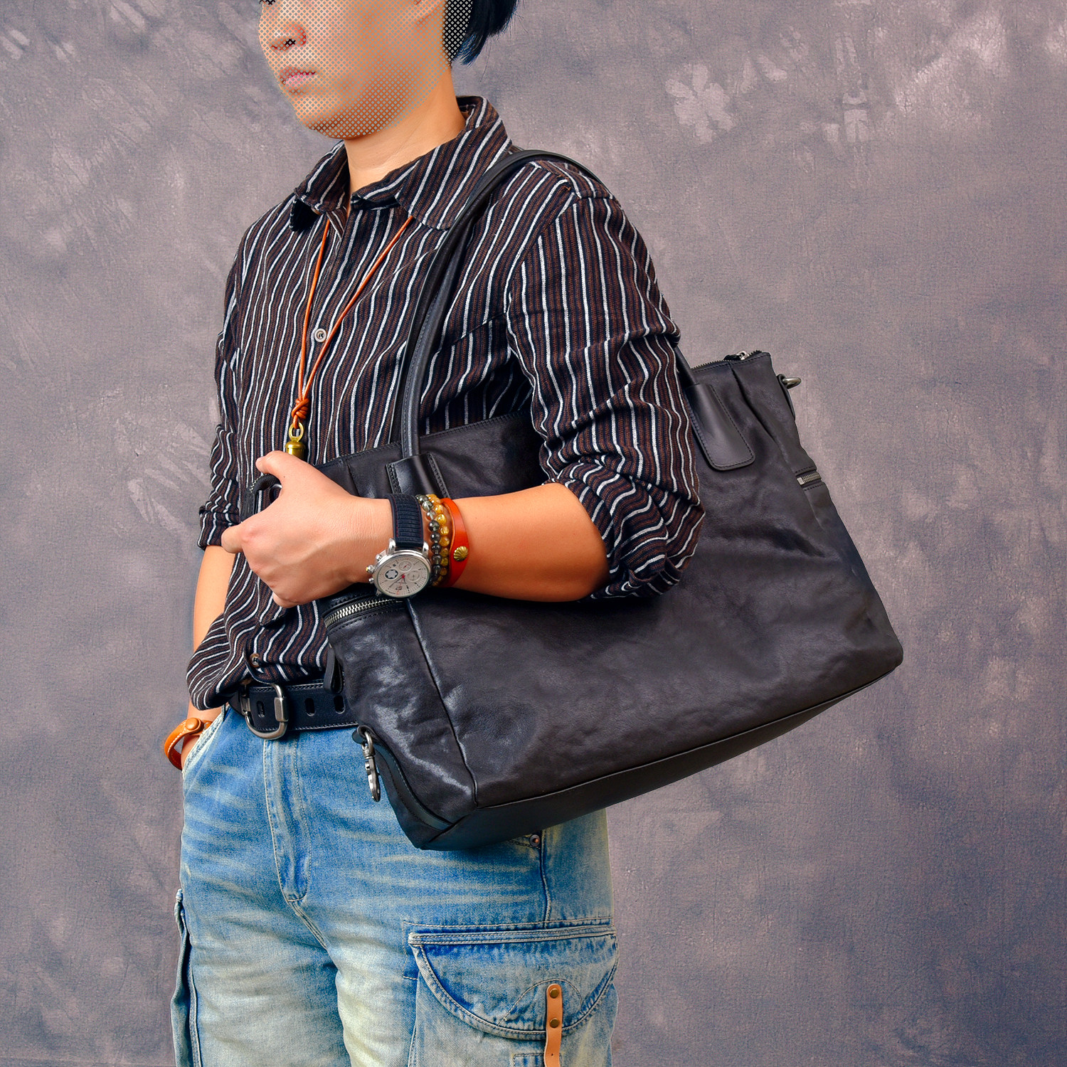 DEEPKEE 6505 號復古植鞣牛皮公文包｜大容納多功能 商務休閒兩相宜 真皮手提斜挎包